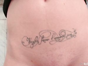 Tattooed Tummy Cutie Fucks A Huge Dildo Solo