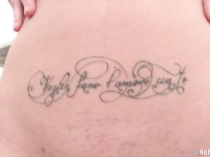 Tattooed Tummy Cutie Fucks A Huge Dildo Solo