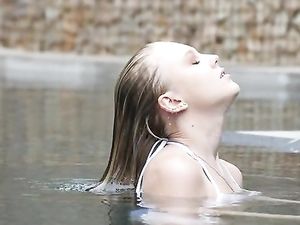 Pretty Blonde 18 Year Old In The Pool Blows Him